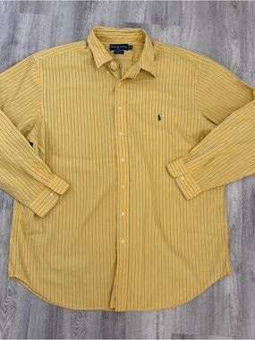 Ralph Lauren Button Down Shirt BLAKE Mens 2LT Tall Yellow Stripes Long Sleeve